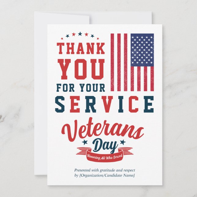 Cartes Pour Fêtes Annuelles Elegant Veterans Day Thank You 2026 Calendar (Devant)