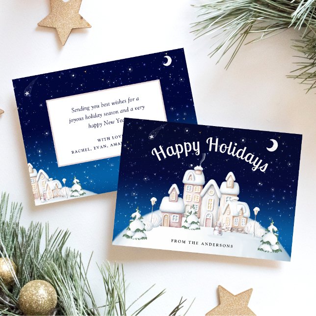 Cartes Pour Fêtes Annuelles Élégant Village paisible de neige (Créateur téléchargé)