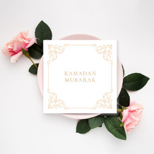 Cartes Pour Fêtes Annuelles Elégant Vintage Ramadan blanc cadre or Salutation