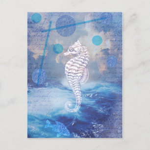 Cartes Pour Fêtes Annuelles Elegant Vintage Seahorse Blue Ocean Waves