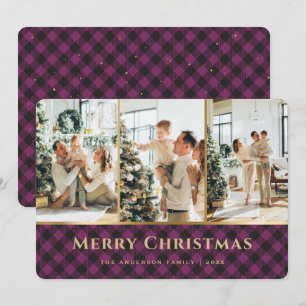 Cartes Pour Fêtes Annuelles Élégant violet doré Buffalo plaqué photo Noël
