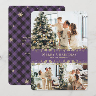 Cartes Pour Fêtes Annuelles Élégant violet doré Buffalo plaqué photo Noël 