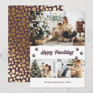 Cartes Pour Fêtes Annuelles Élégant violet Joyeux Pawlidays Gold Stars Photo
