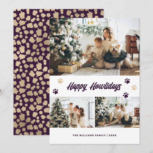 Cartes Pour Fêtes Annuelles Élégant violet or photo propriétaire d'animal (Devant / Derrière)