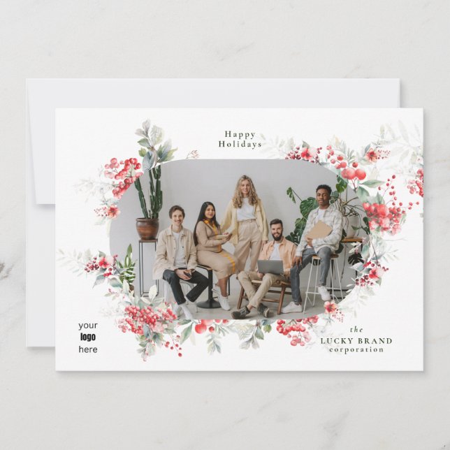 Cartes Pour Fêtes Annuelles Élégant votre photo et logo professionnel | Heureu (Devant)
