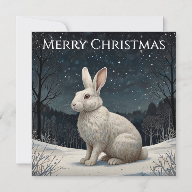 Cartes Pour Fêtes Annuelles Elegant white rabbit Christmas snowy woodland  (Devant)