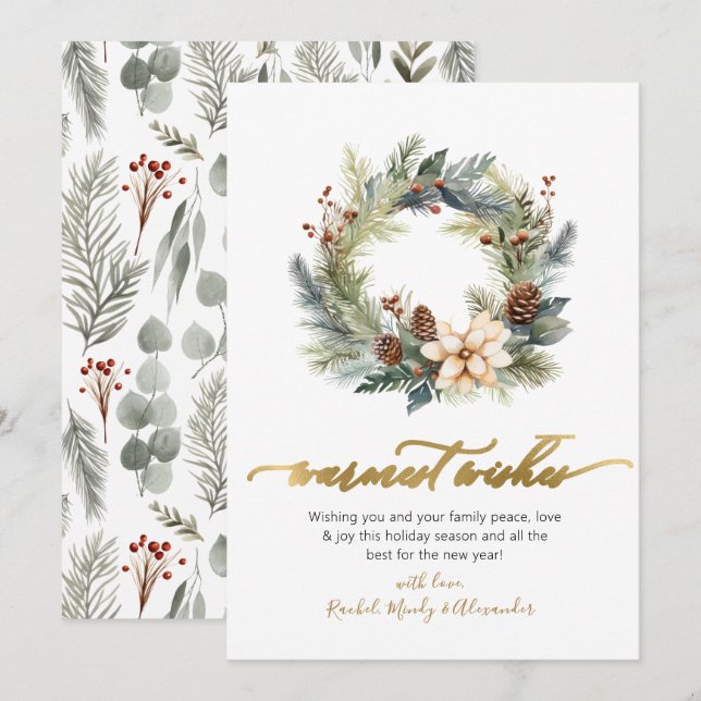 Cartes Pour Fêtes Annuelles Elégant Wis les plus chauds Script Wreath Noël (Devant / Derrière)