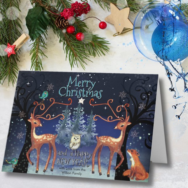 Cartes Pour Fêtes Annuelles Elegant Woodland Deer Christmas | Forest Scene (Elegant Woodland Deer Christmas  Forest Scene Holiday Card)