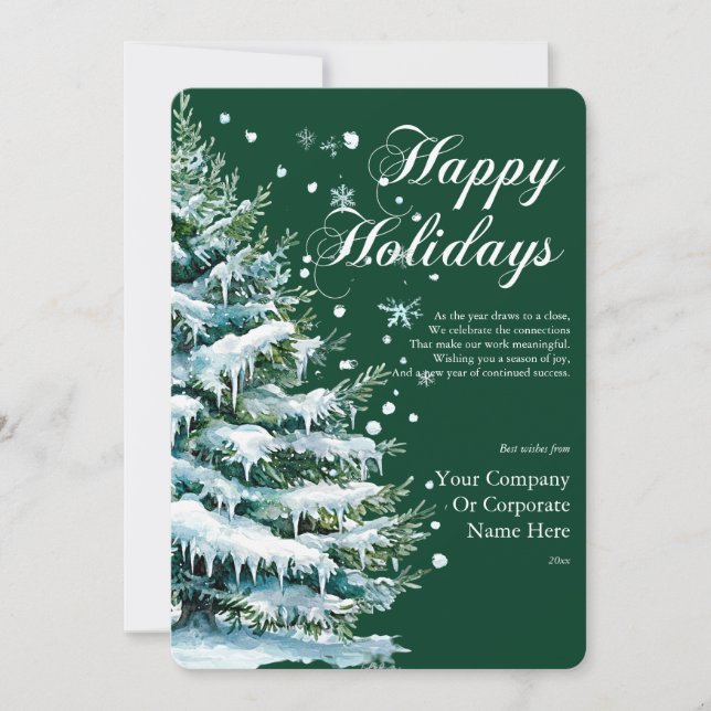 Cartes Pour Fêtes Annuelles Elégante aquarelle À feuillage persistant vacances (Devant)