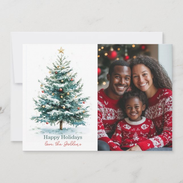 Cartes Pour Fêtes Annuelles Elégante aquarelle Arbre de Noël Photo personnalis (Devant)