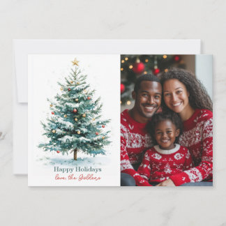 Cartes Pour Fêtes Annuelles Elégante aquarelle Arbre de Noël Photo personnalis