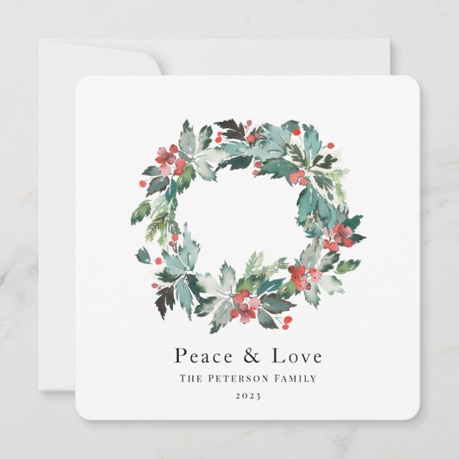 Cartes Pour Fêtes Annuelles Elégante aquarelle Berry d'hiver Verdure couronne (Devant)