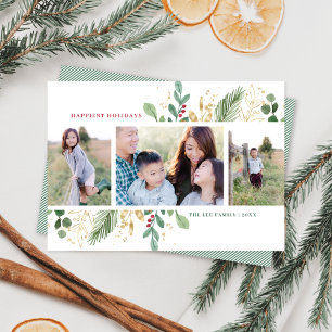 Cartes Pour Fêtes Annuelles Elégante aquarelle Botanique 3 Photo Noël