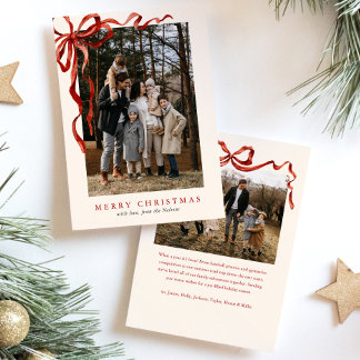 Cartes Pour Fêtes Annuelles Elégante aquarelle Bow rouge Noël Deux photos