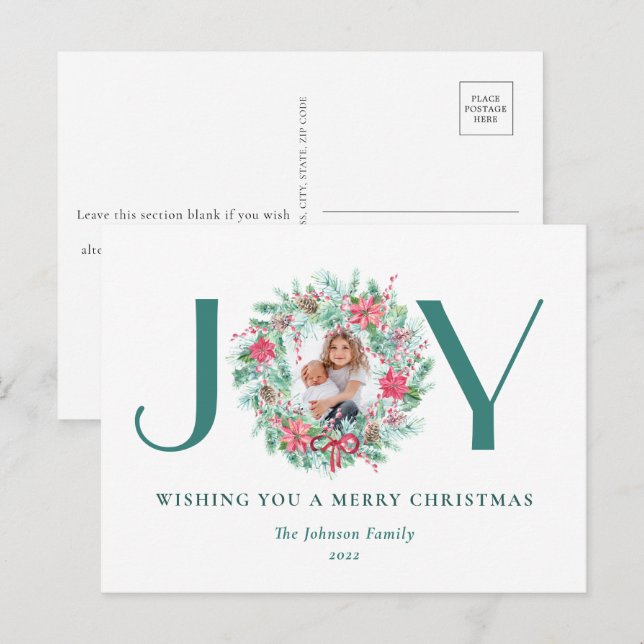 Cartes Pour Fêtes Annuelles Elégante aquarelle budget JOIE & Photo Noël (Devant / Derrière)