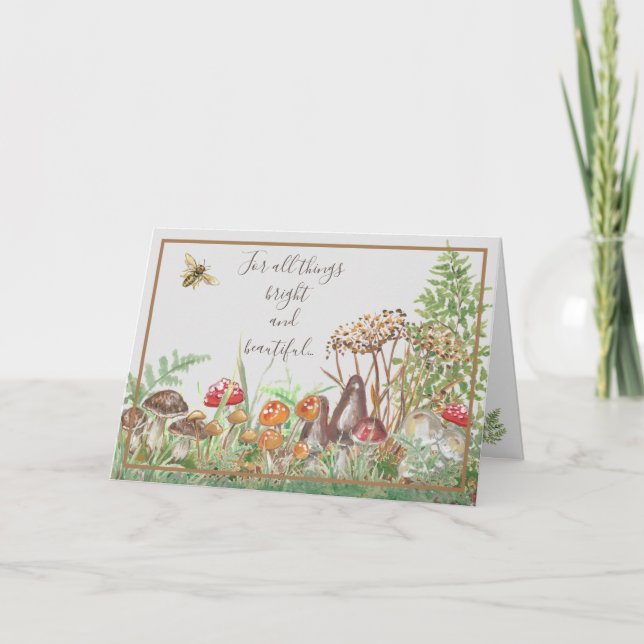 Cartes Pour Fêtes Annuelles Elégante aquarelle champignon Bee Fern Thanksgivin (Devant)