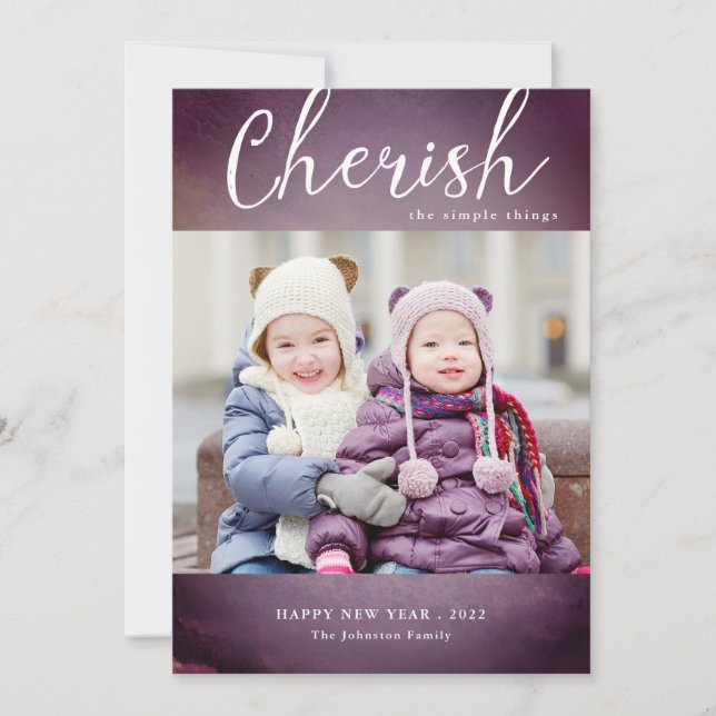 Cartes Pour Fêtes Annuelles Elégante aquarelle Cherish New Year Photo (Devant)