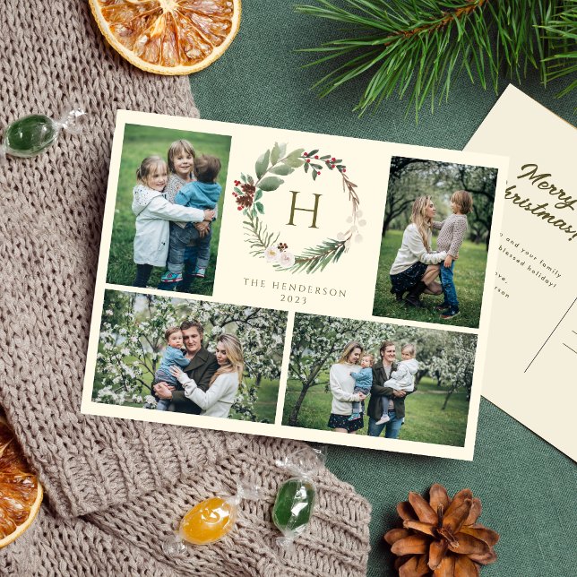 Cartes Pour Fêtes Annuelles Elégante aquarelle couronne de Noël 4 photo (Créateur téléchargé)