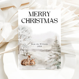 Cartes Pour Fêtes Annuelles Elégante aquarelle de cerf floral Joyeux Noël