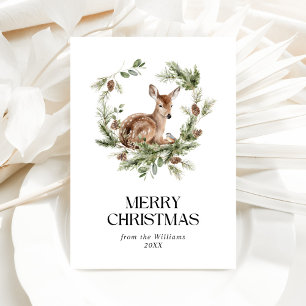 Cartes Pour Fêtes Annuelles Elégante aquarelle de cerf floral Joyeux Noël