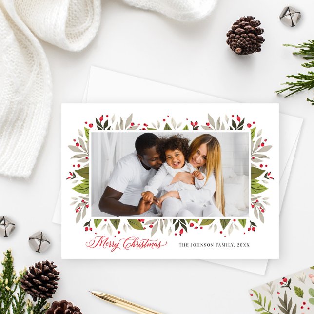 Cartes Pour Fêtes Annuelles Elégante aquarelle de Noël Verdure Photo (Créateur téléchargé)