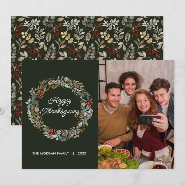 Cartes Pour Fêtes Annuelles Elégante aquarelle Feuille Thanksgiving Photo (Devant / Derrière)