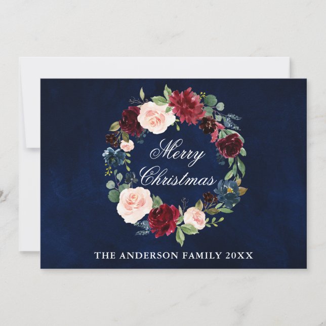 Cartes Pour Fêtes Annuelles Elégante aquarelle Floral Joyeux Noël (Devant)