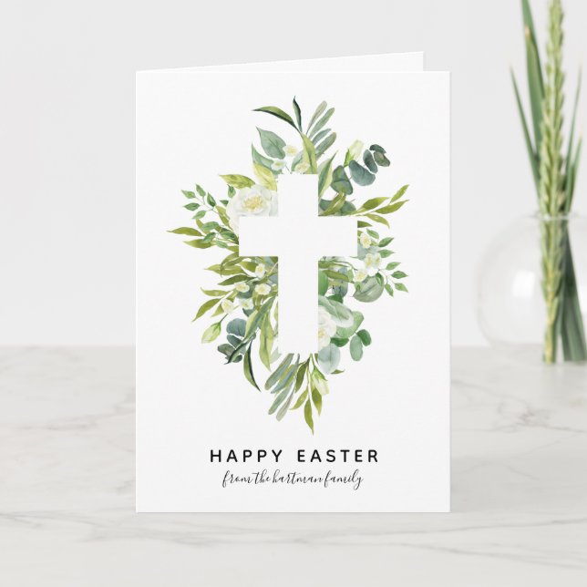 Cartes Pour Fêtes Annuelles Elégante aquarelle florale et traverse Pâques (Devant)