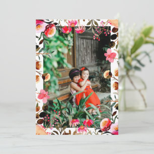 Cartes Pour Fêtes Annuelles Elégante aquarelle Florale verdure Photo Rose roug