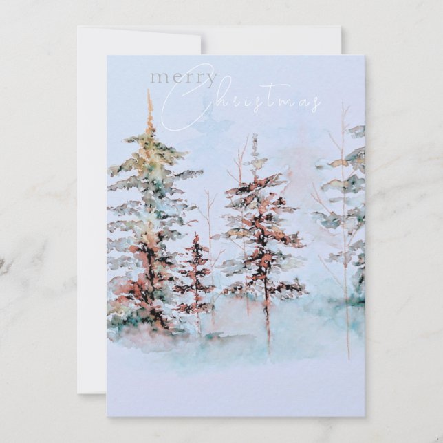 Cartes Pour Fêtes Annuelles Elégante aquarelle Forêt de pins de Noël (Devant)