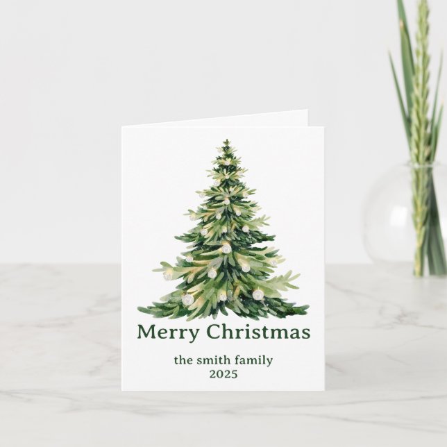 Cartes Pour Fêtes Annuelles Elégante aquarelle Joyeux sapin de Noël non photo (Devant)