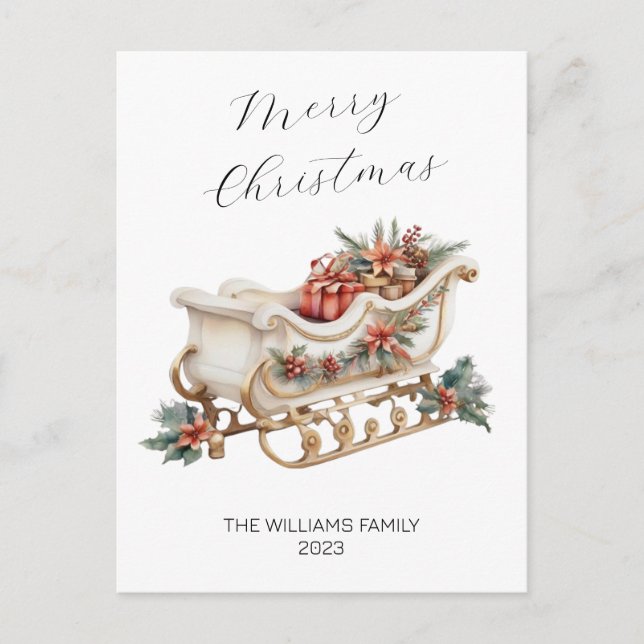 Cartes Pour Fêtes Annuelles Elégante aquarelle moderne Sleigh de Noël (Devant)