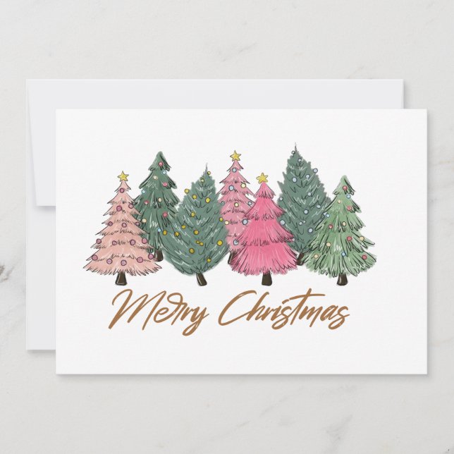 Cartes Pour Fêtes Annuelles Elégante aquarelle Noël Arbres Joyeux Noël (Devant)
