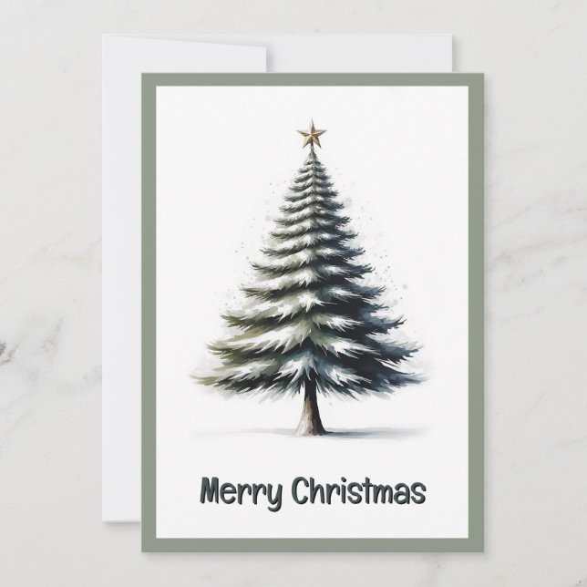 Cartes Pour Fêtes Annuelles Elégante aquarelle non photo Arbre de Noël (Devant)