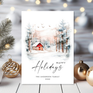 Cartes Pour Fêtes Annuelles Elégante aquarelle Paysage de Noël d'hiver