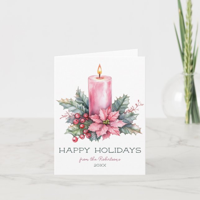 Cartes Pour Fêtes Annuelles Elégante aquarelle PERSONNALISÉE Bougie de Noël (Devant)