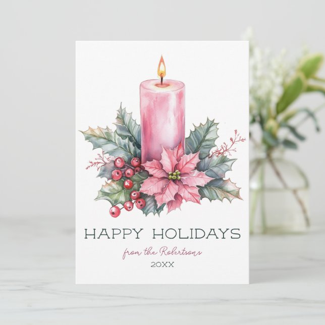 Cartes Pour Fêtes Annuelles Elégante aquarelle PERSONNALISÉE Bougie de Noël (Debout devant)