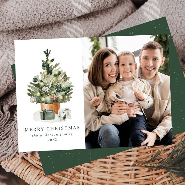 Cartes Pour Fêtes Annuelles Elégante aquarelle photo Arbre de Noël (Créateur téléchargé)