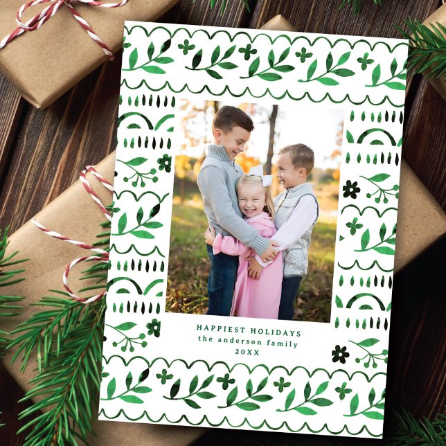 Cartes Pour Fêtes Annuelles Elégante aquarelle populaire verte photo de Noël (Créateur téléchargé)