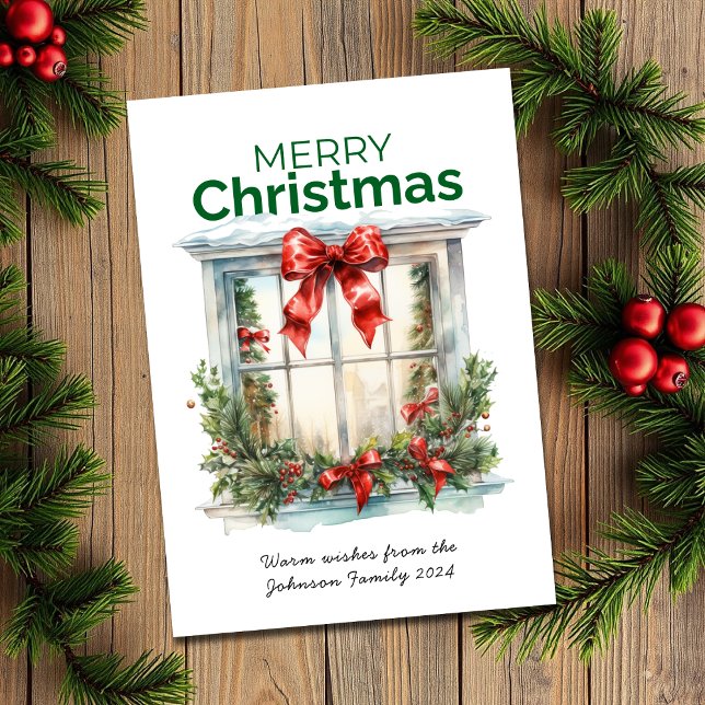 Cartes Pour Fêtes Annuelles Elégante aquarelle Rustique fenêtre Joyeux Noël (Créateur téléchargé)