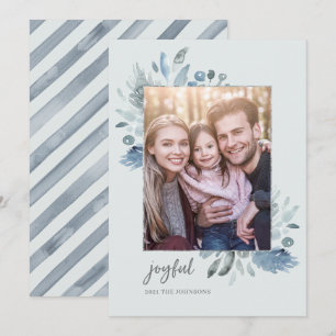 Cartes Pour Fêtes Annuelles Elégante aquarelle & Silver Floral Rustic Photo H