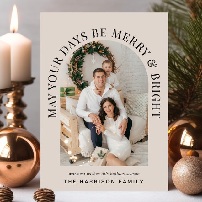 Cartes Pour Fêtes Annuelles Elégante Arc Photo Joyeux Noël brillant (Share the love and warmth of the holiday season with this personalized photo Christmas card)
