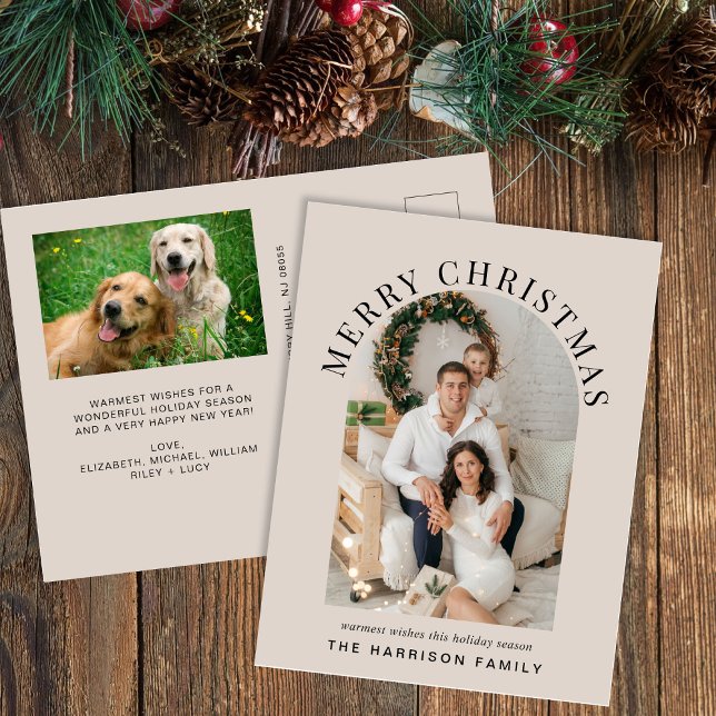 Cartes Pour Fêtes Annuelles Elégante Arc Photo Joyeux Noël Taupe (Créateur téléchargé)