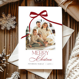 Cartes Pour Fêtes Annuelles Elégante arc rouge photo Joyeux Noël