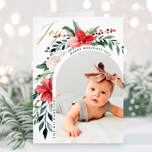 Cartes Pour Fêtes Annuelles Elégante Arche et photo florales (Créateur téléchargé)
