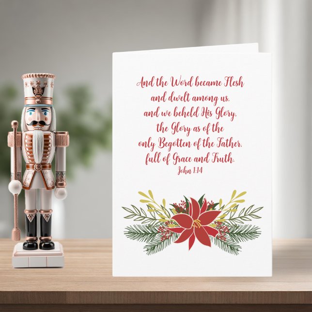 Cartes Pour Fêtes Annuelles Élégante Bible chrétienne Verse Noël Poinsettia (Elegant Christian Bible Verse Christmas Poinsettia Holiday Card)