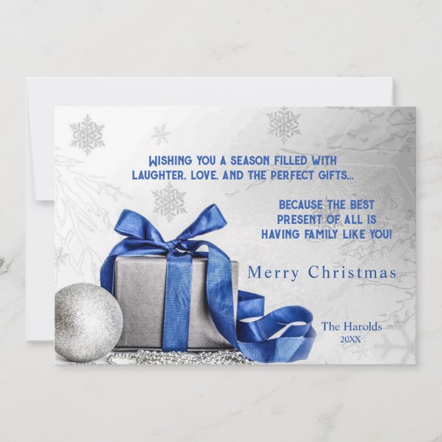 Cartes Pour Fêtes Annuelles Élégante boîte cadeau de Noël avec ruban bleu (Devant)