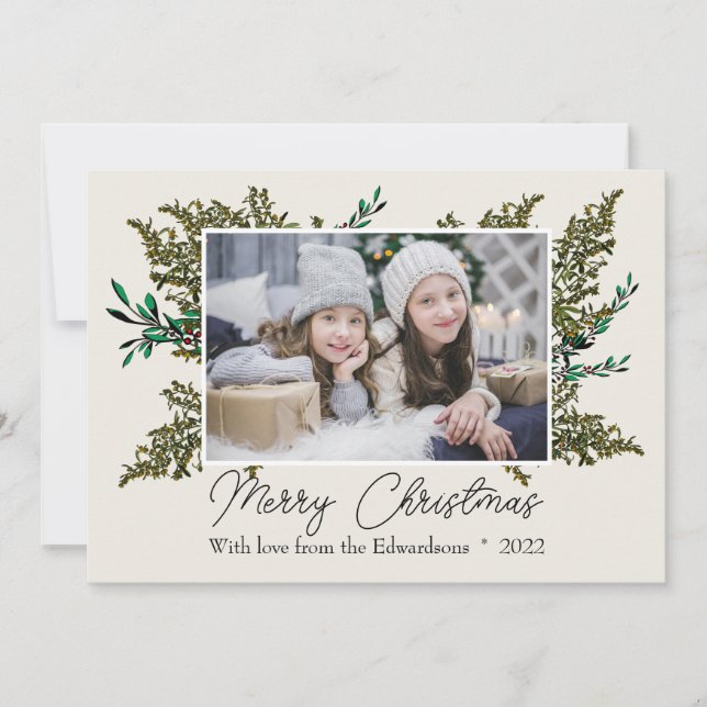 Cartes Pour Fêtes Annuelles Elégante botanique Joyeux Noël photo (Devant)
