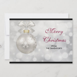 Cartes Pour Fêtes Annuelles Élégante boule de Noël en argent sur les lumières 