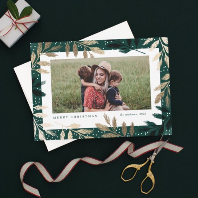 Cartes Pour Fêtes Annuelles Élégante Branches d'huile d'or 3 Photo Noël (Créateur téléchargé)